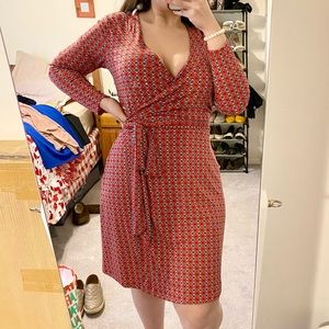 Banana Republic Red Pattern Midi Wrap Dress